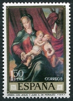 N°1614-1970-ESPAGNE-TABLEAU-LA VIERGE AVEC L'ENFANT-1P50