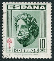 N°0782-1948-ESPAGNE-MASQUE D'ESCULAPE-10C-VERT/ROUGE