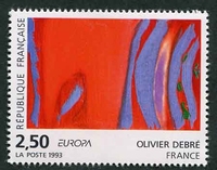 N°2797-1993-FRANCE-OEUVRE D OLIVIER DEBRE-ROUGE RYTHME BLEU