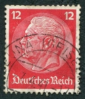 N°490-1933-ALLEM-MARECHAL HINDENBURG-12P-ROUGE CARMINE