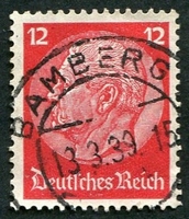 N°490-1933-ALLEM-MARECHAL HINDENBURG-12P-ROUGE CARMINE