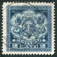 N°179-1931-LETTONIE-ARMOIRIES-2L-BLEU ET BLEU CLAIR