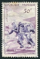 N°1074-1956-FRANCE-SPORT-RUGBY-50F-LILAS ET VIOLET-50F