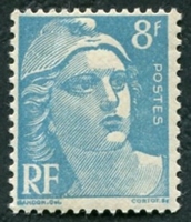 N°0810-1948-FRANCE-MARIANNE DE GANDON-8F-BLEU CLAIR