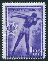 N°0517-1937-ROUMANIE-SPORT-JAVELOT-1L+50B-VIOLET