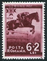 N°0521-1937-ROUMANIE-SPORT-EQUITATION-6L+2L-BRUN CARMINE