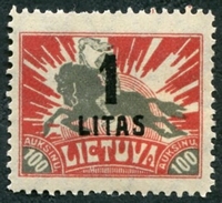 N°099-1921-LITUANIE-PORTE FLAMBEAU-100A-ROUGE ET GRIS