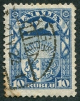 N°088-1921-LETTONIE-ARMOIRIES-10R-BLEU