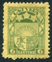 N°123-1927-LETTONIE-ARMOIRIES-6S-VERT S/JAUNE