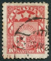 N°098-1923-LETTONIE-ARMOIRIES-10S-ROUGE