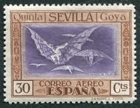 N°0043-1930-ESPAGNE-CENTENAIRE MORT DE GOYA-30C-BISTRE/VIOLE