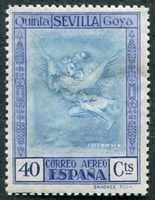 N°0044-1930-ESPAGNE-CENTENAIRE MORT DE GOYA-40C-OUTREM/BLEU 