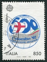 N°1941-1992-ITALIE-COLOMBO 92-MAPPEMONDE STYLISEE-850L