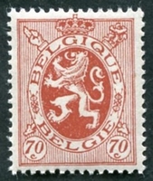 N°0287-1929-BELGIQUE-LION HERALDIQUE-70C-ROUGE/BRUN