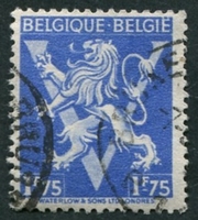 N°0683-1945-BELGIQUE-LION HERALDIQUE ET V VICTOIRE-1F75-BLEU