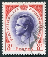 N°0422-1955-MONACO-PRINCE RAINIER III-8F-ROUGE/VIOLET