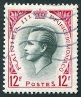 N°0423-1955-MONACO-PRINCE RAINIER III-12F-ROSE ET VERT