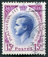 N°0424-1955-MONACO-PRINCE RAINIER III-15F-LILAS ET BLEU