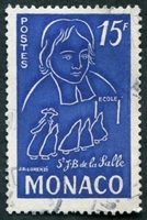 N°0404-1954-MONACO-ST JEAN BAPTISTE DE LA SALLE-15F-BLEU/VIO