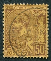 N°0018-1891-MONACO-PRINCE ALBERT 1ER-50C-LILAS/BRUN S/ORANGE