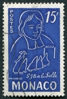 N°0404-1954-MONACO-ST JEAN BAPTISTE DE LA SALLE-15F-BLEU/VIO