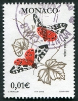 N°2323-2002-MONACO-PAPILLON ARCTIA CAJA-0.01€