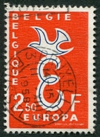 N°1064-1958-BELGIQUE-EUROPA-2F50-ROUGE ET BLEU