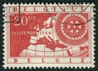 N°0952-1954-BELGIQUE-50 ANS DU ROTARY-OSTENDE-20C-ROUGE