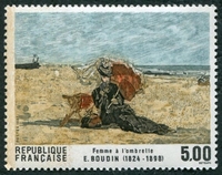N°2474-1987-FRANCE-TABLEAU-FEMME A L'OMBRELLE-5F