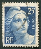  N°0833-1949-FRANCE-MARIANNE DE GANDON-25F-BLEU