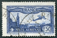 N°0006-1930-FRANCE-AVION SURVOLANT MARSEILLE-1F50-BLEU