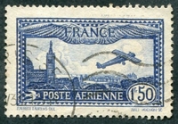 N°0006-1930-FRANCE-AVION SURVOLANT MARSEILLE-1F50-BLEU