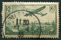 N°0008-1936-FRANCE-AVION SURVOLANT PARIS-85C-VERT FONCE