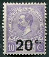 N°11-1919-MONACO-PRINCE ALBERT 1ER-20C S/10C-VIOLET