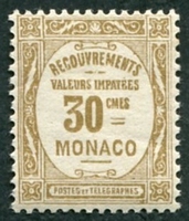 N°15-1924-MONACO-TAXE-30C-BISTRE