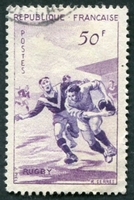 N°1074-1956-FRANCE-SPORT-RUGBY-50F-LILAS ET VIOLET-50F