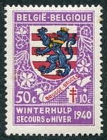 N°0541-1941-BELGIQUE-ARMOIRIES BRUGES-50C+10C