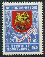 N°0544-1941-BELGIQUE-ARMOIRIES BRUXELLES-1F75+50C