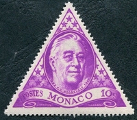 N°0295-1946-MONACO-PRESIDENT ROOSEVELT-10C-LILAS/ROSE