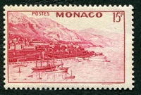 N°0262-1943-MONACO-RADE DE MONTE-CARLO-15F-ROSE CARMINE