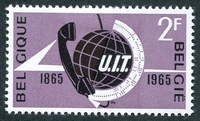 N°1333-1965-BELGIQUE-CENTENAIRE DE L'UIT-2F