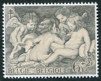 N°1277-1963-BELGIQUE-ENFANT JESUS/ST JEAN/2 ANGES-6F+2F