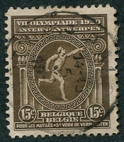 N°0181-1920-BELGIQUE-JO D'ANVERS-COUREUR-15C+5C-SEPIA