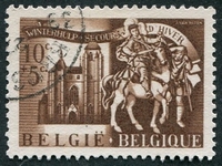N°0631-1943-BELGIQUE-EGLISE ST LEONARD-LEAU-10C+5C-BRUN