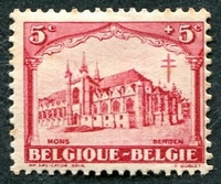 N°0267-1928-BELGIQUE-SAINTE WAUDRU-MONS-5C+5C-CARMIN