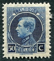 N°0187-1921-BELGIQUE-ROI ALBERT 1ER-50C-BLEU FONCE