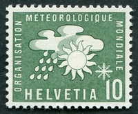 N°376-1956-SUISSE-ORGANISATION METEO MONDIALE-10C-VERT FONCE