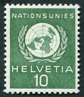 N°364-1955-SUISSE-NATIONS UNIES-10C-VERT