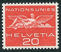 N°365-1955-SUISSE-NATIONS UNIES-20C-ROUGE