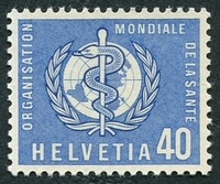 N°390-1957-SUISSE-ORGANISATION MONDIALE SANTE-40C-BLEU